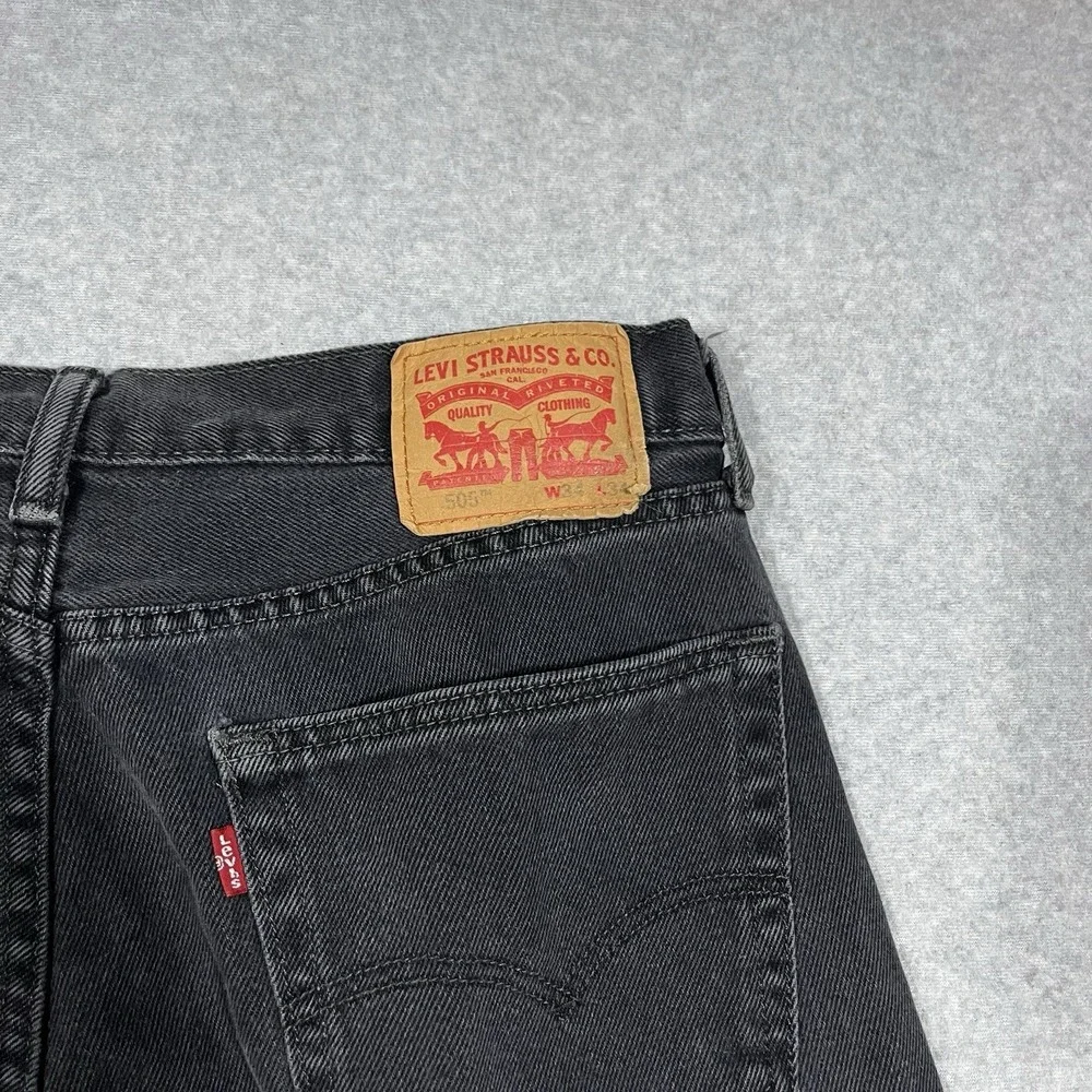 Levis Jeans Mens 34x34 (Fit 34x33) Black 505 Straight Denim 100% Cotton Dark